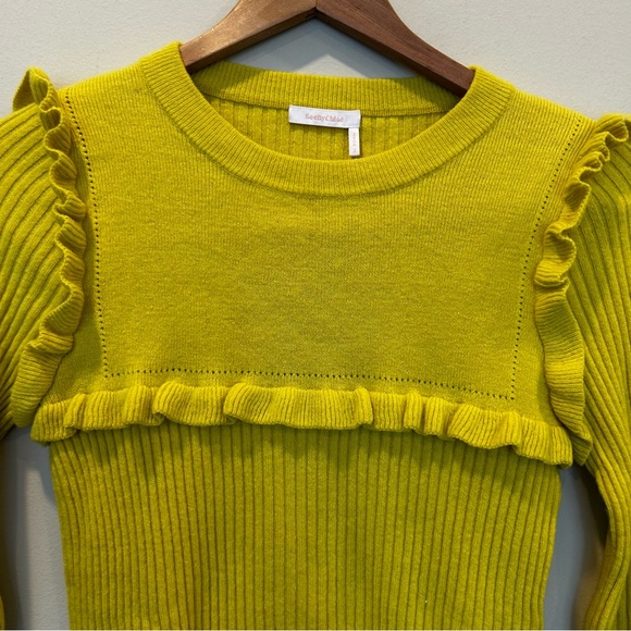 See By Chloe Yellow Ruffled Long Sleeve Alpaca Sweater. Size Small - Picture 3 of 8